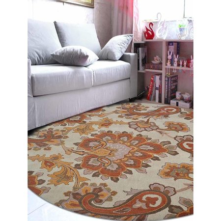 GLITZY RUGS 8 x 8 ft. Hand Tufted Wool Floral Round Area RugBeige UBSK00151T0001B8